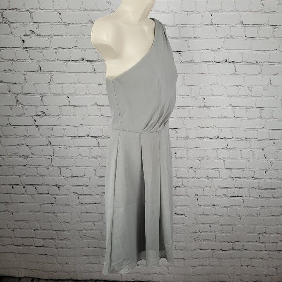 NWD David's Bridal Mercury Chiffon One Shoulder Pleated Short Lined Dress Size 8 - Picture 11 of 11